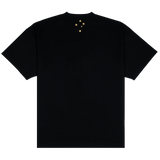 Ange Tee, back: plain black tee with the Southern Cross printed in gold below the collar