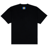 Funchal Tee, back: plain black tee with the Madeira flag printed below the collar