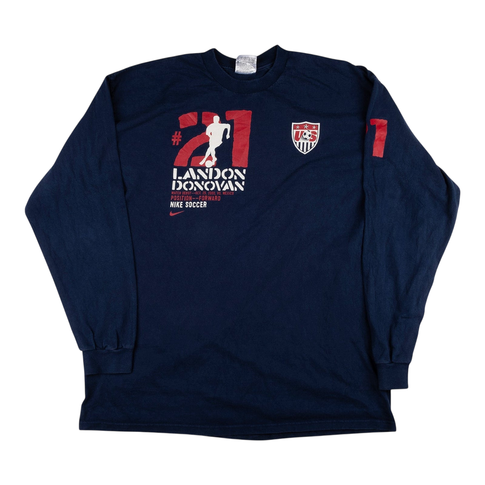USA #21 Landon Donovan Debut Shirt Long Sleeves — vintage football shirt, front