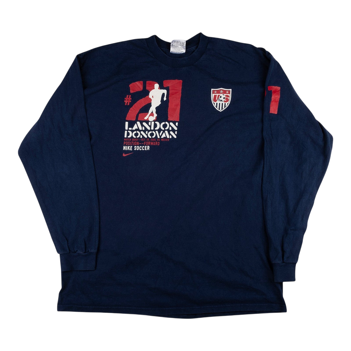 USA #21 Landon Donovan Debut Shirt Long Sleeves — vintage football shirt, front